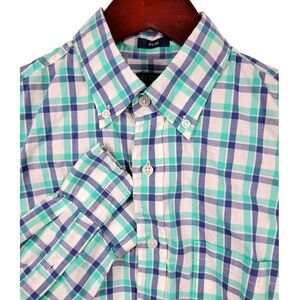 J.Crew Mens Slim Flex‎ Washed Button Up Shirt Plaid Blue Green White